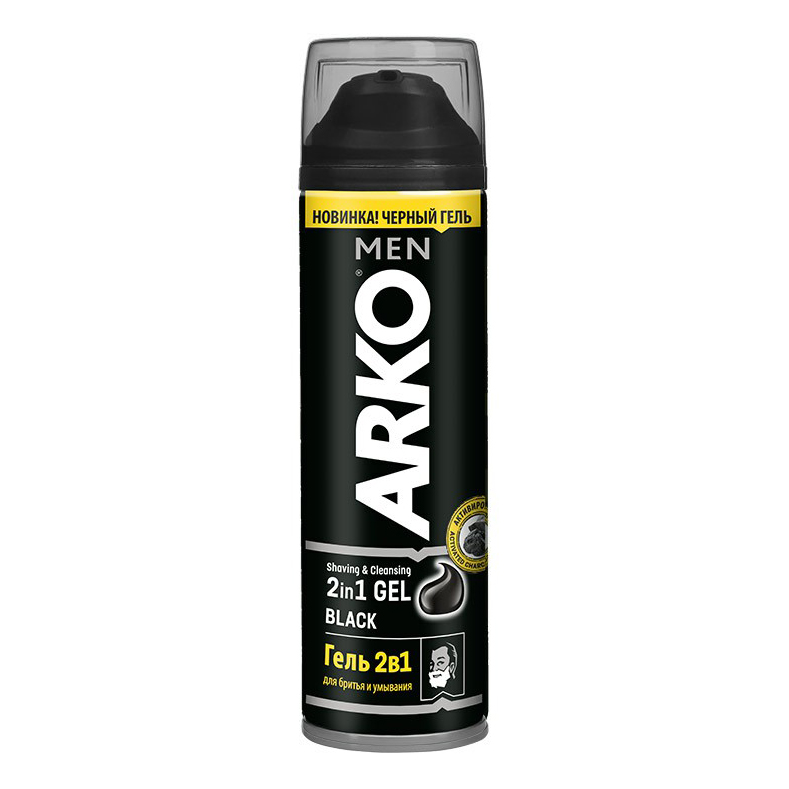 Гель для бритья и умывания Arko Men Black 2 в 1 с активированным углем мужской 200 мл