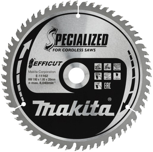 

Диск пильный 190 х 30/20 мм, 60 зубьев, Makita EFFICUT, E-11162