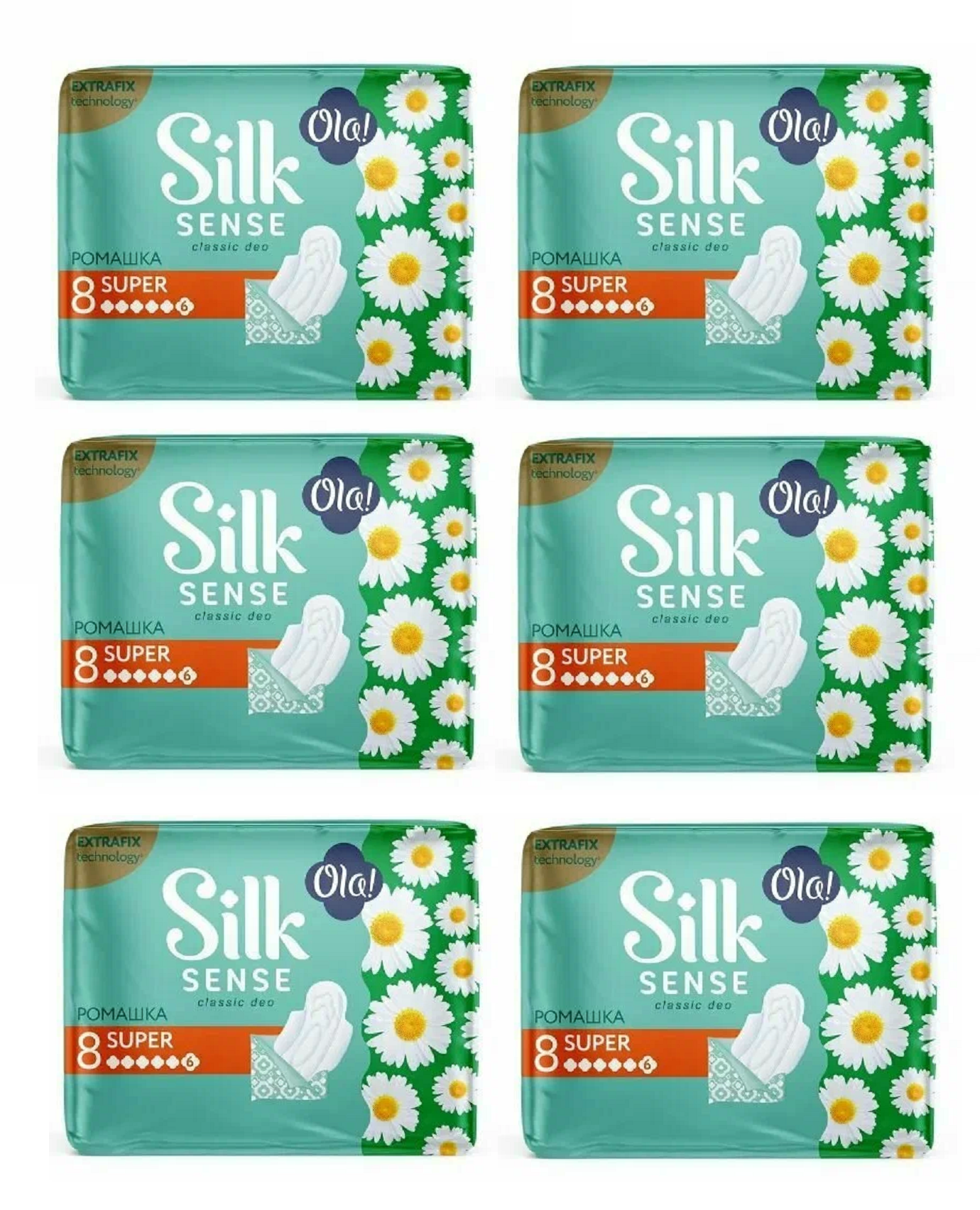 

Прокладки Ola! Silk Sense Classic Wings Singles Super, солнечная ромашка, 8 шт х 6 уп