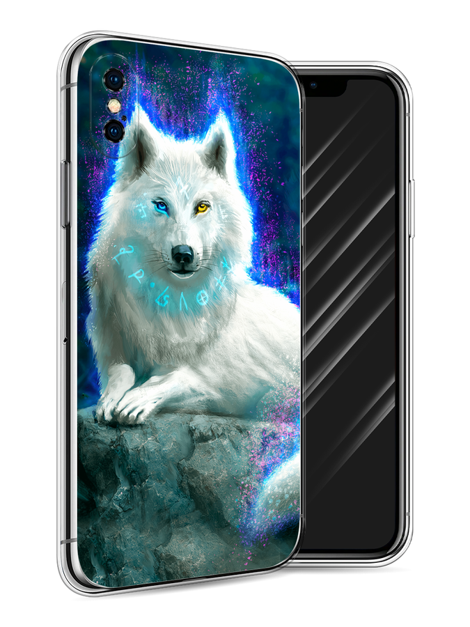 

Чехол Awog на Apple iPhone X (10) / Айфон Икс (Десять) "Белоснежный волк", Белый;зеленый;фиолетовый, 11050-2