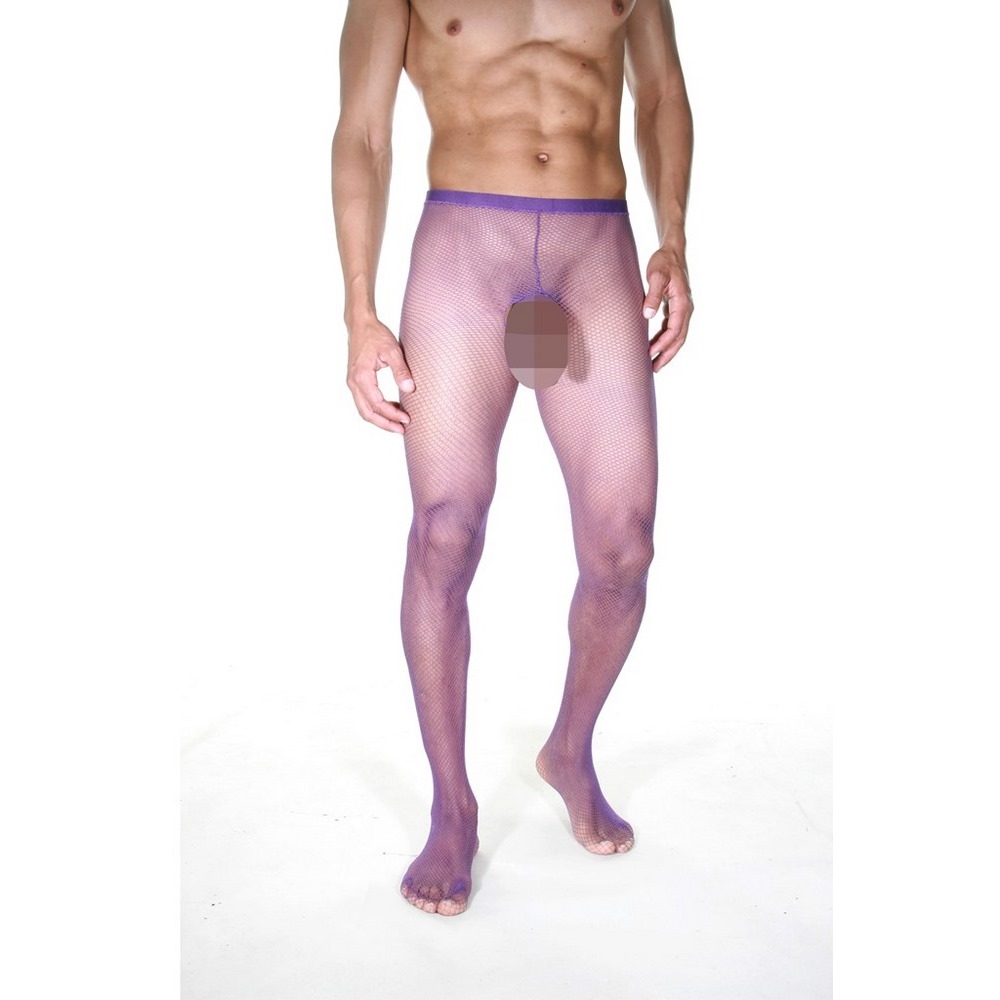 Мужские легинсы сетчатые фиолетовые с вырезом сзади LaBlinque LB15379 L-XL