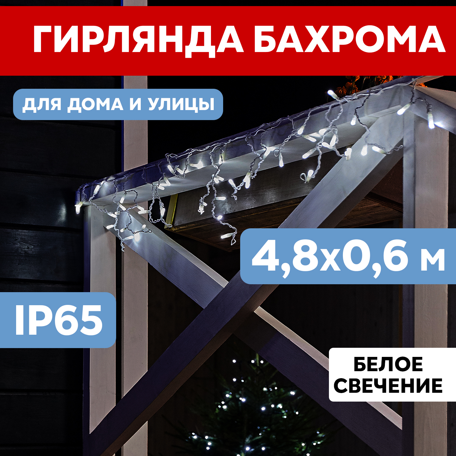 Световая бахрома Neon-Night гирлянда Айскл 4,8х0,6 м белый ПВХ 230 В 152 LED белый