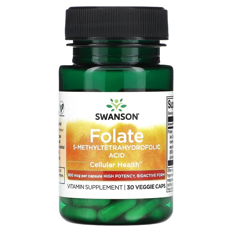 Фолат 5-метилтетрагидрофолиевая кислота SWANSON Folate 5-Methyltetrahydrofolic Acid 30 шт.