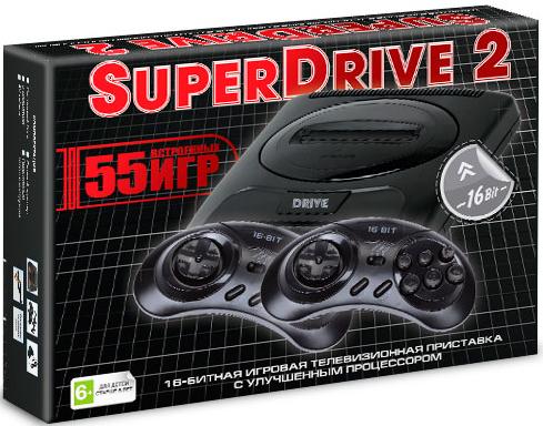фото Игровая приставка 16 bit super drive 2 classic (55 в 1) + 2 геймпада (черная) nobrand
