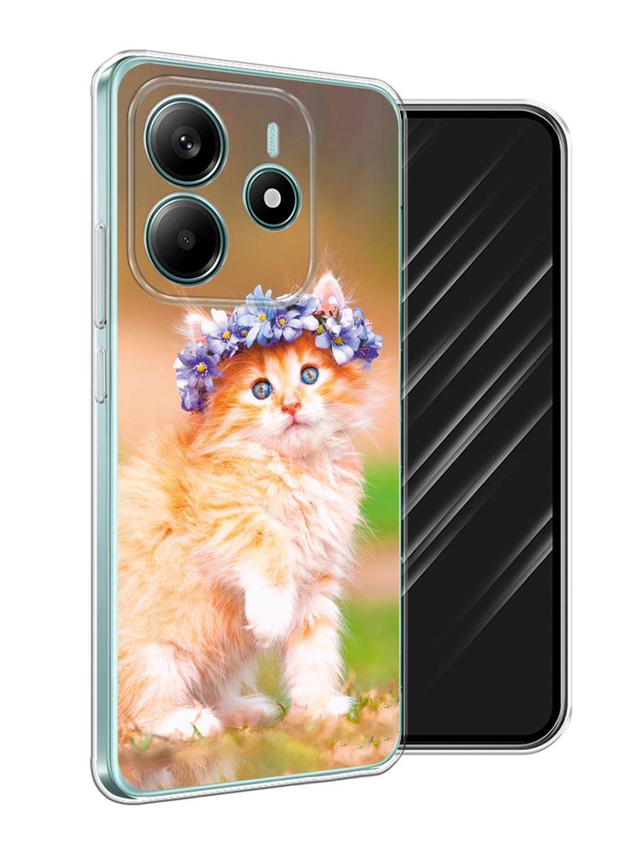 

Чехол Awog на Xiaomi Redmi Note 14 4G "Рыжий кот в венке", Коричневый;синий, 324150-1