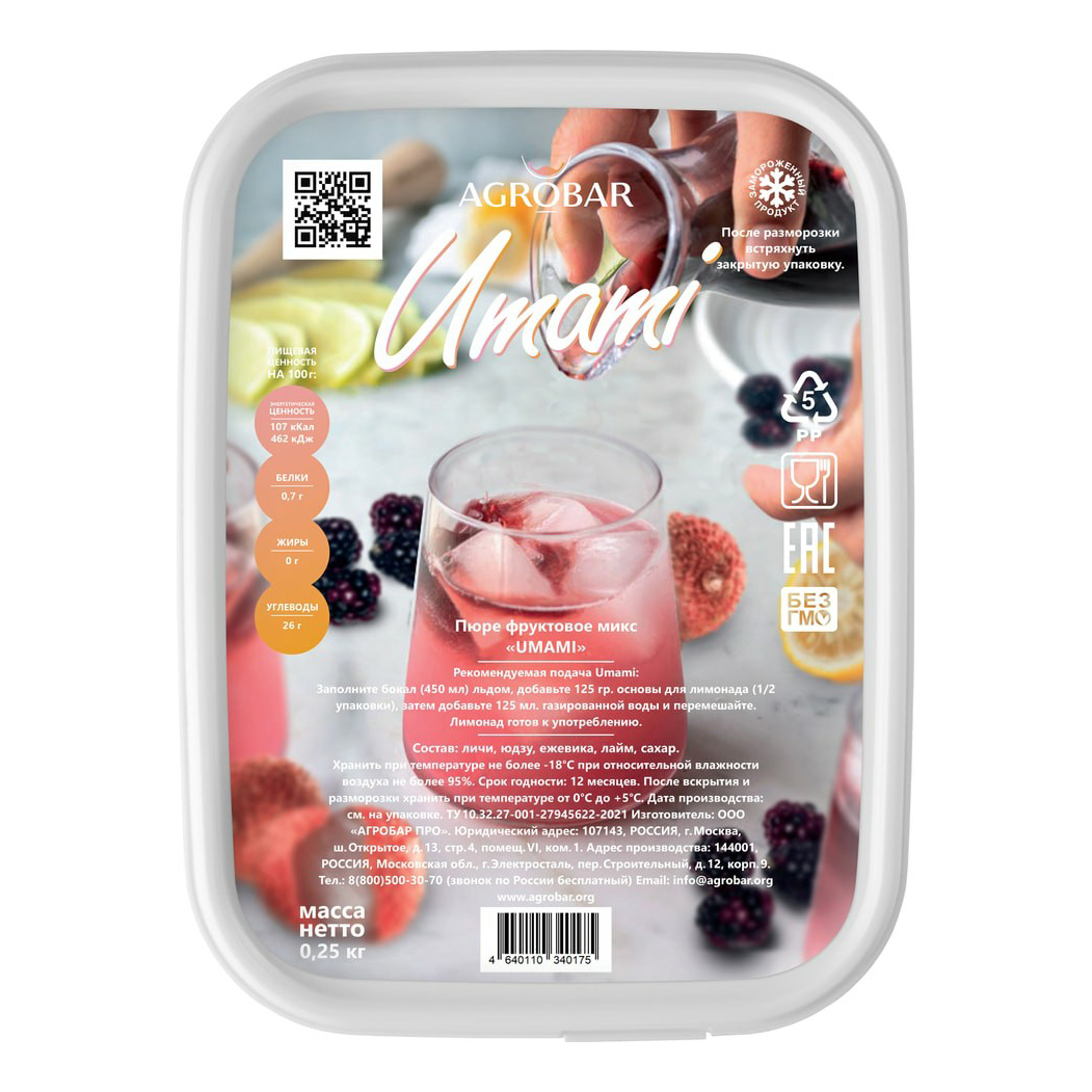 

Фруктовый микс Agrobar Umami пюре замороженный 250 г