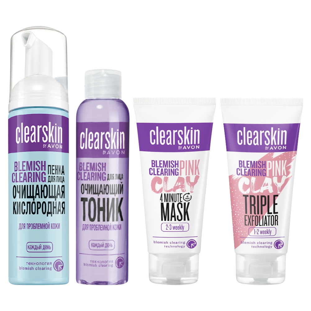 Набор Avon Clearskin для проблемной кожи маска пенка тоник скраб-пилинг