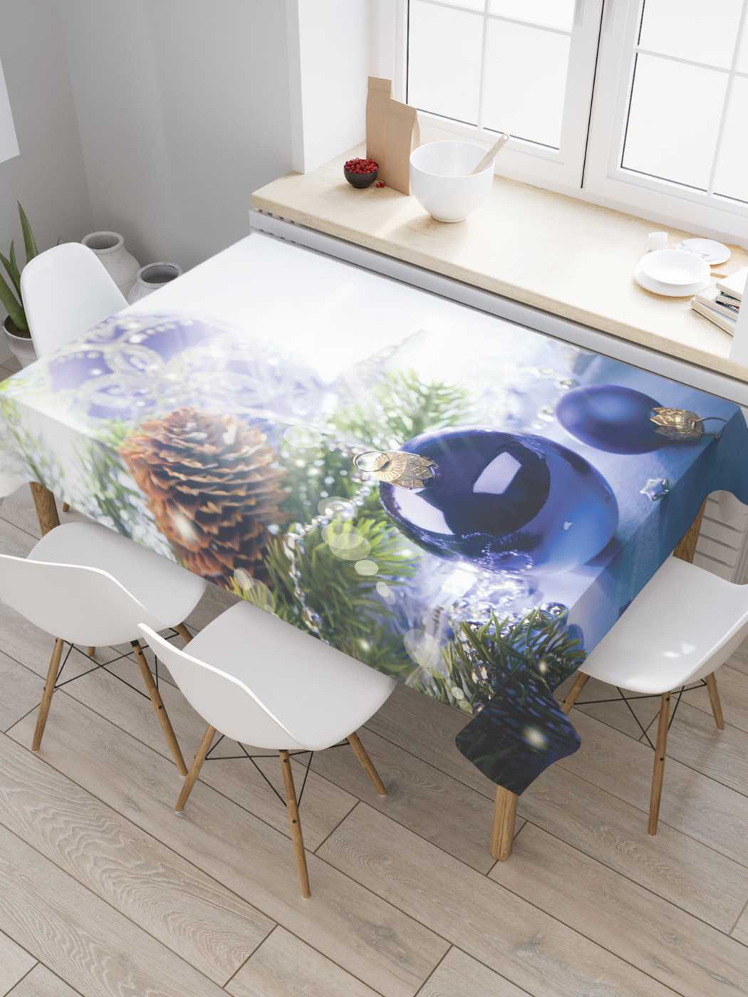 

Скатерть прямоугольная JoyArty "Игрушки сияют" из сатена, 180x145 см, Синий, Игрушки сияют