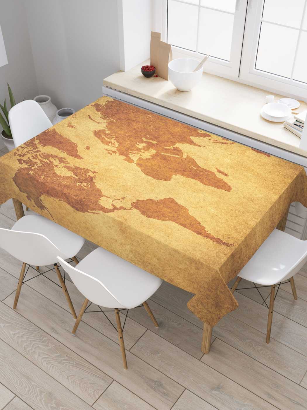 Скатерть прямоугольная JoyArty "Простая карта" из сатена, 180x145 см, Коричневый, Простая карта