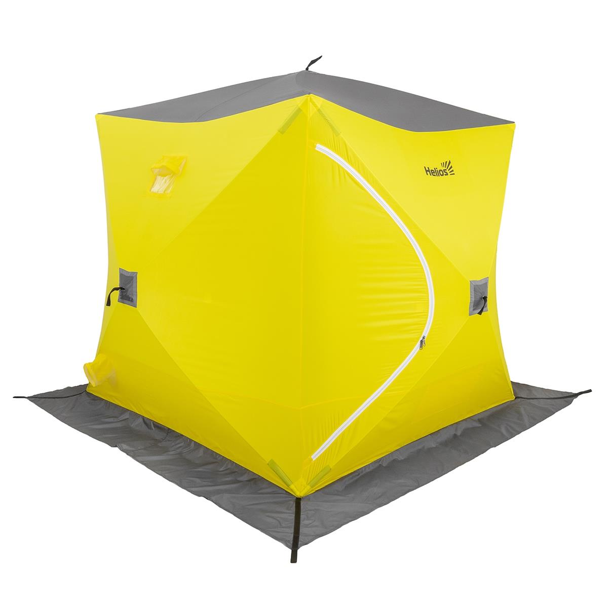 Зимняя палатка для рыбалки Helios Куб желтая, 2,1х2,1х2,15 м.