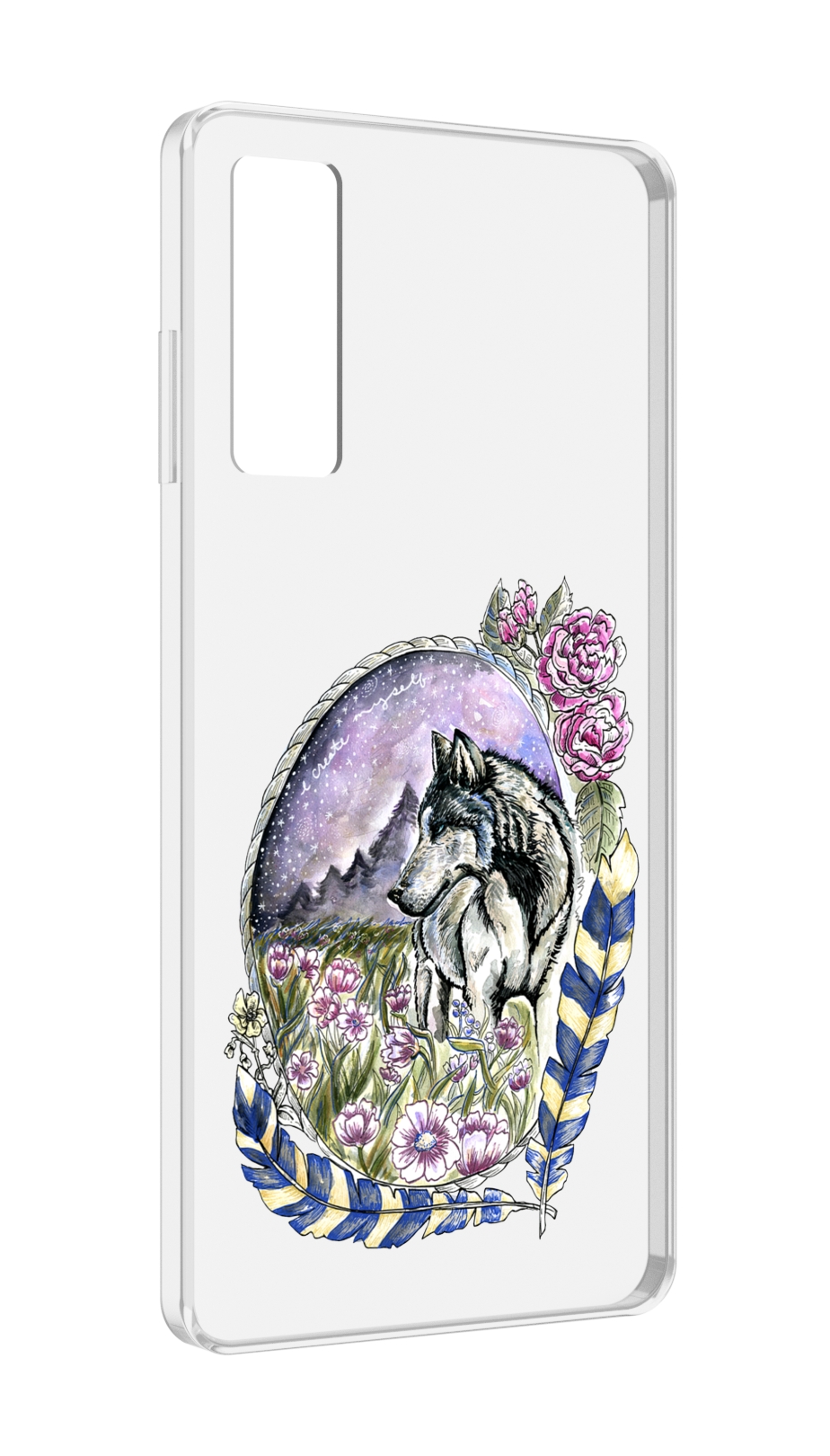 

Чехол MyPads нарисованный волк в цветах с перьями для TCL 20 5G, Прозрачный, Tocco
