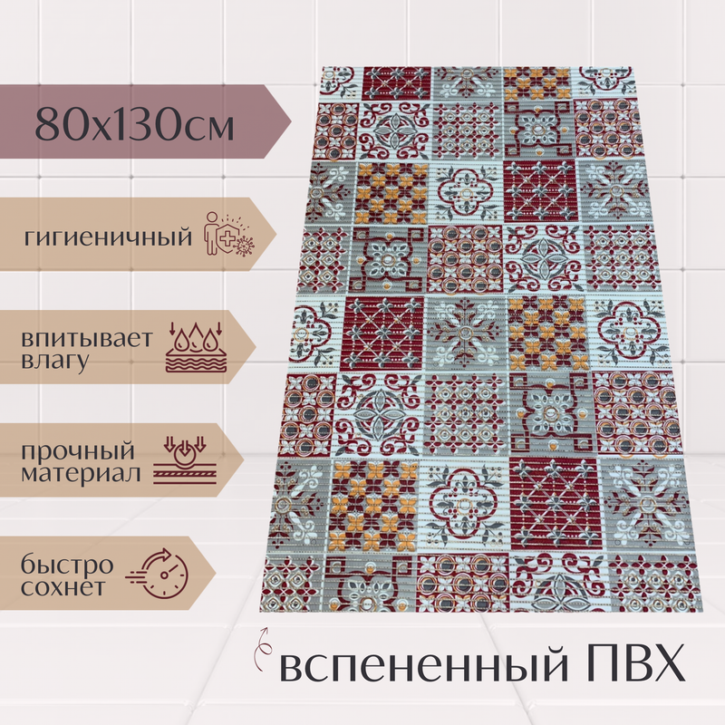 

Коврик Милкитекс из вспененного ПВХ 130x80 см, бордово-серый, пена