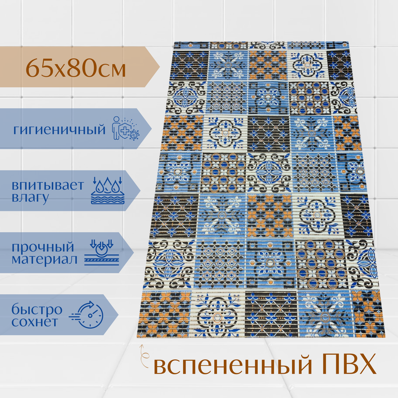 

Коврик Милкитекс из вспененного ПВХ 65x80 см, коричнево-голубой, пена
