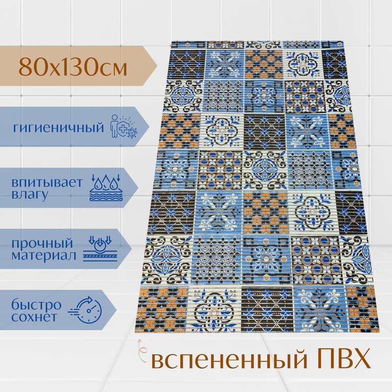 

Коврик Милкитекс из вспененного ПВХ 130x80 см, коричнево-голубой, пена