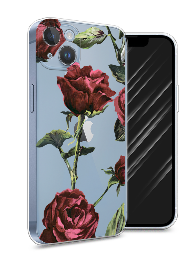 

Чехол Awog на Apple iPhone 14 Plus / Айфон 14 Плюс "Бордовые розы фон", Красный, 15350-8
