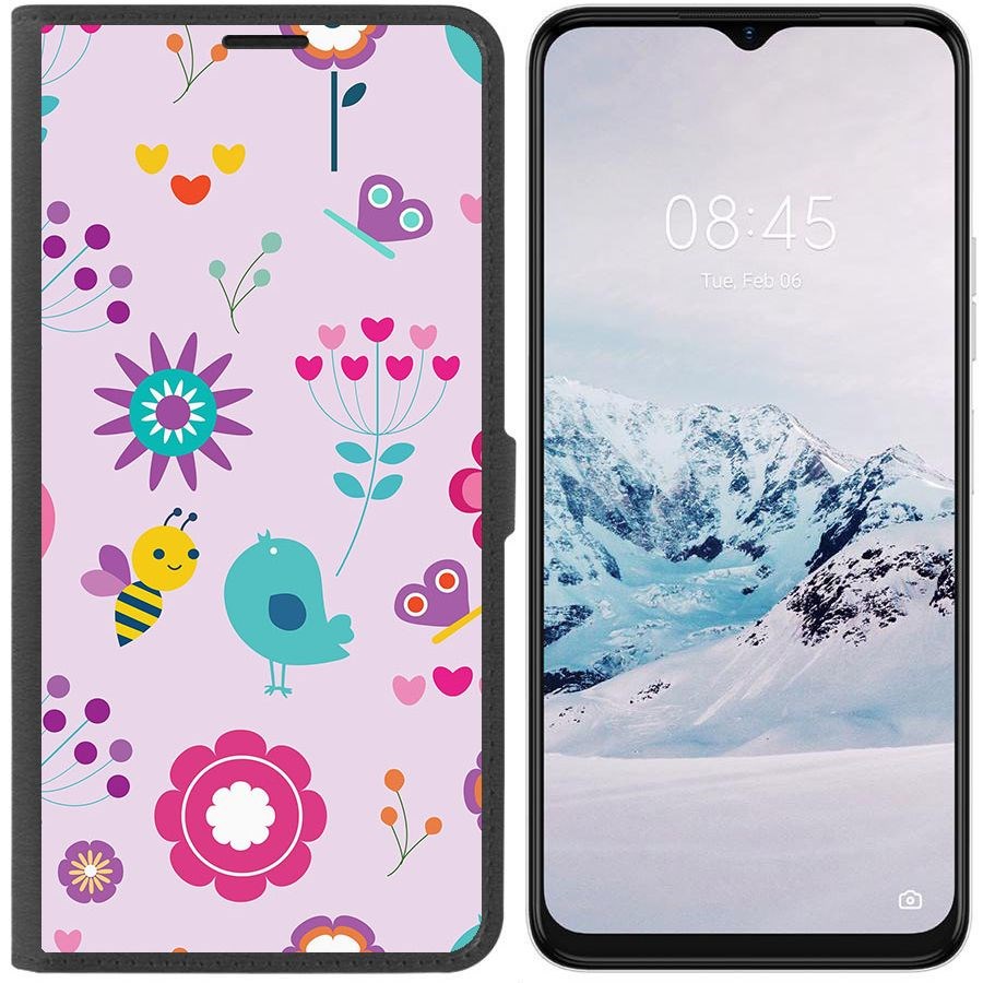 

Чехол-книжка Krutoff Eco Book для Tecno Spark 9 Pro Цветочный паттерн 8 (черный)