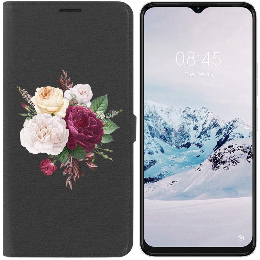 

Чехол-книжка Krutoff Eco Book для Tecno Spark 9 Pro Цветочная композиция (черный)