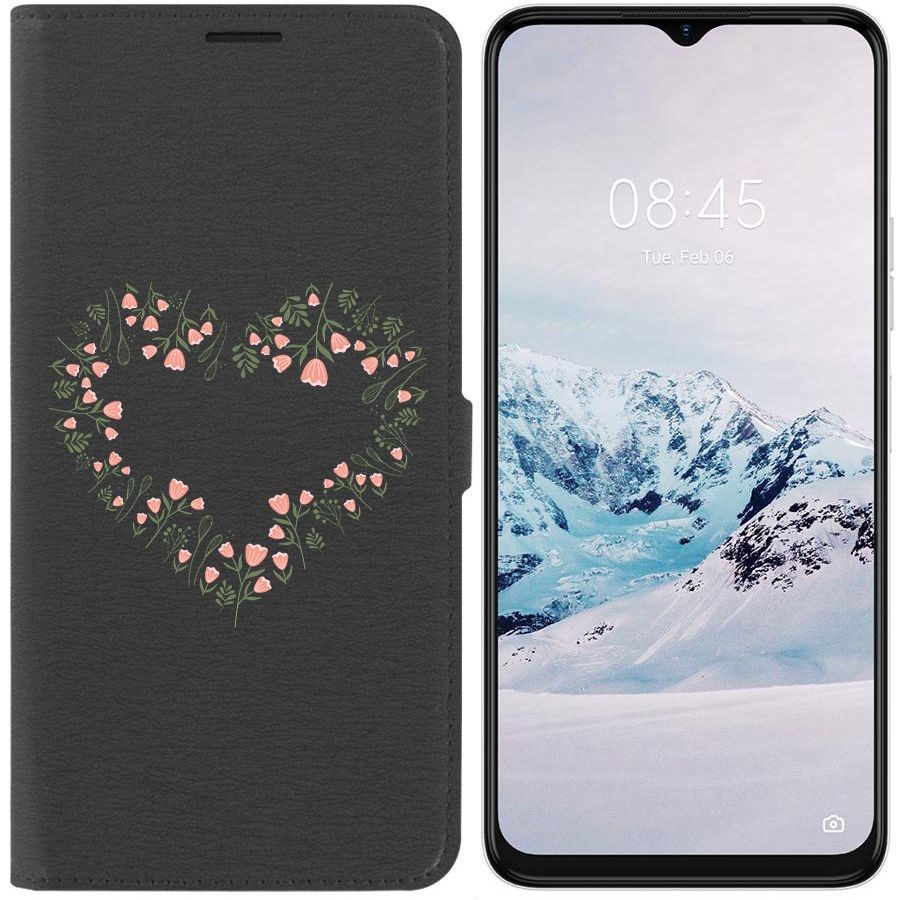

Чехол-книжка Krutoff Eco Book для Tecno Spark 9 Pro Цветочное сердце (черный)