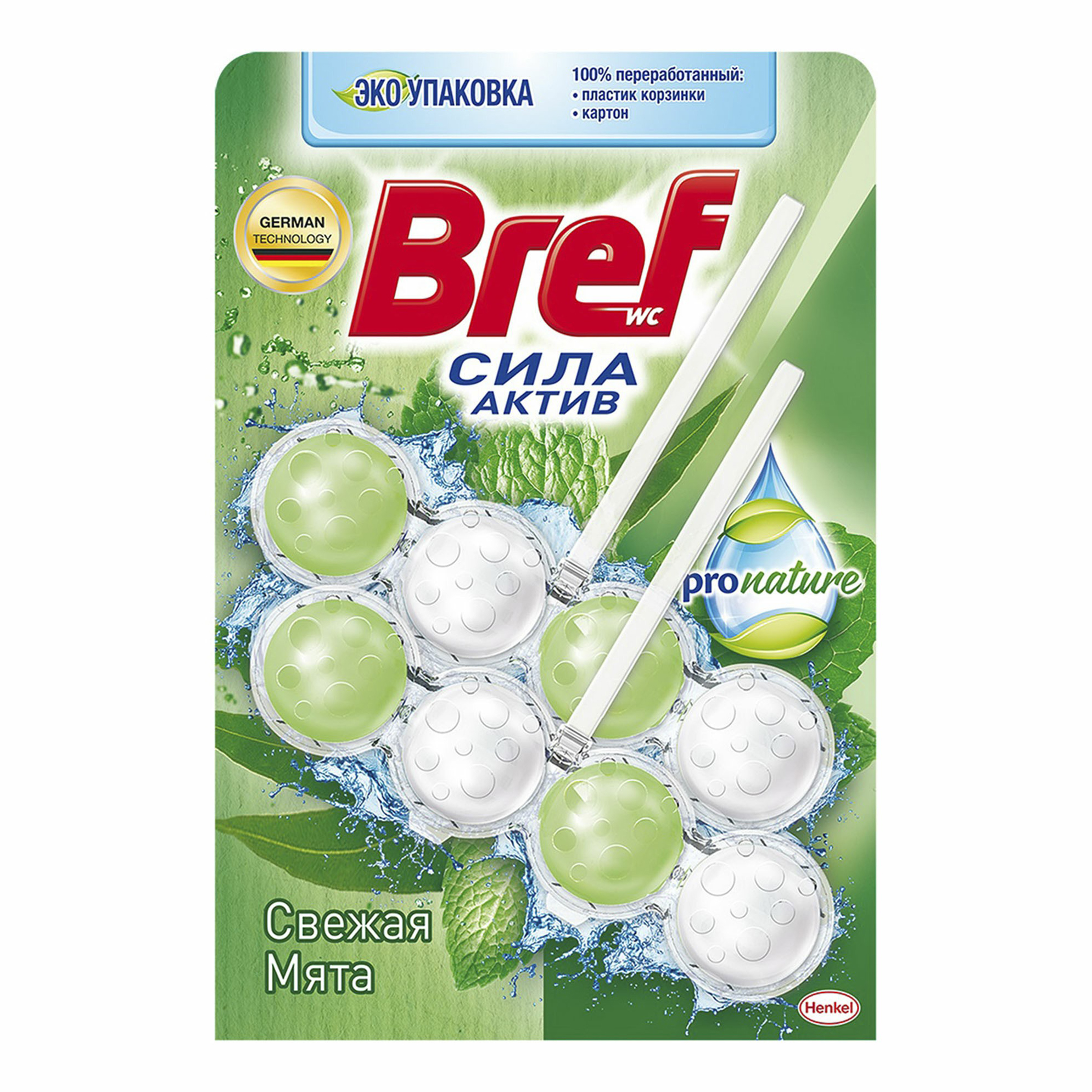 

Блок для унитаза Bref Сила Актив Pro Nature свежая мята 50 г х 2 шт