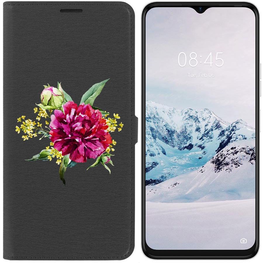 

Чехол-книжка Krutoff Eco Book для Tecno Spark 9 Pro Цветочная акварель (черный)