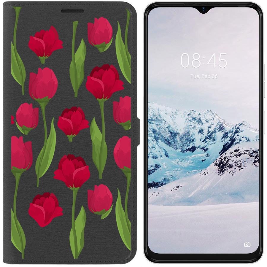 

Чехол-книжка Krutoff Eco Book для Tecno Spark 9 Pro Розы паттерн (черный)