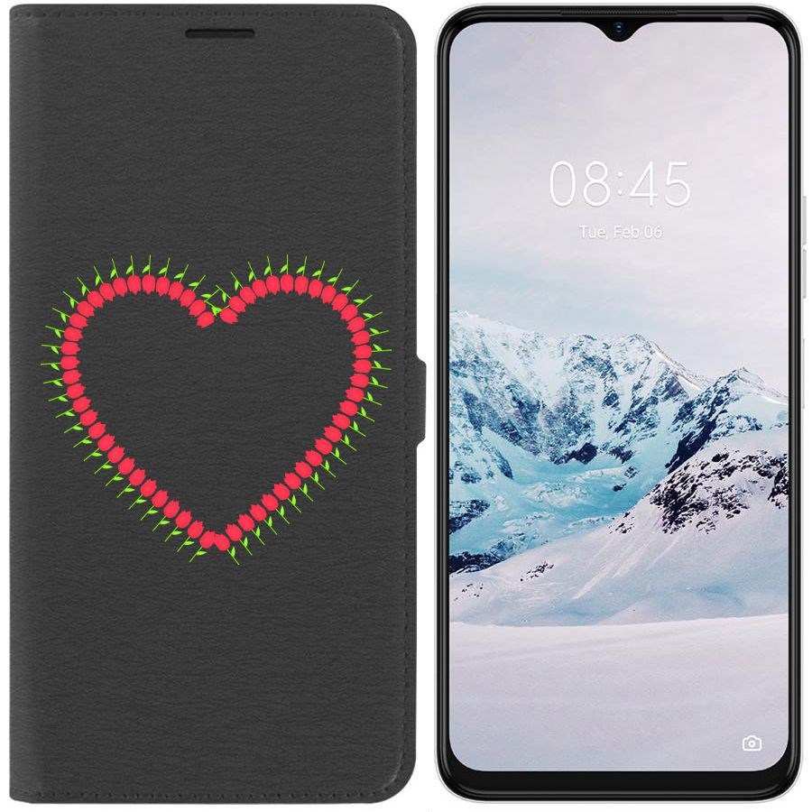 

Чехол-книжка Krutoff Eco Book для Tecno Spark 9 Pro Сердце из тюльпанов (черный)