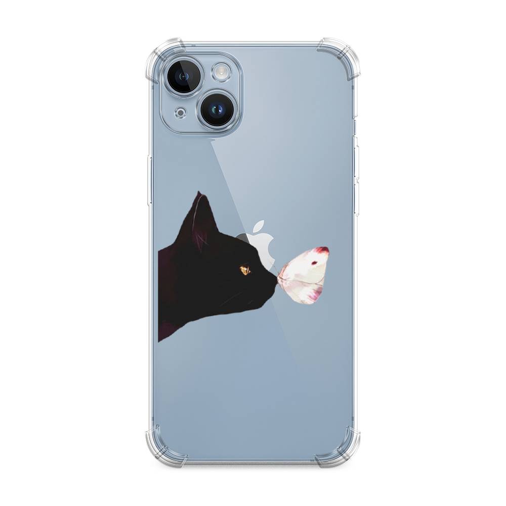

Чехол Awog на Apple iPhone 14 Plus / Айфон 14 Плюс "Черный кот и бабочка", Бежевый;черный, 15351-1