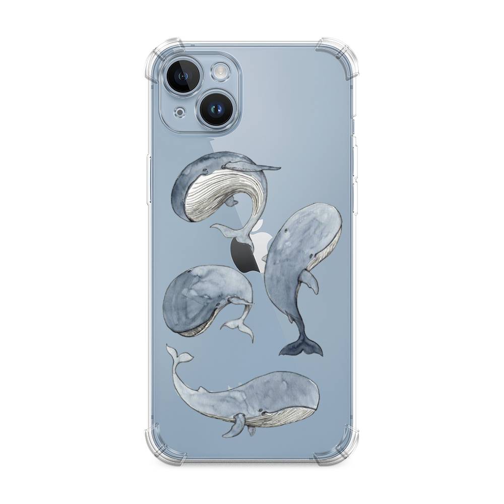 

Чехол Awog на Apple iPhone 14 Plus / Айфон 14 Плюс "Киты", Белый;прозрачный;голубой, 15351-1