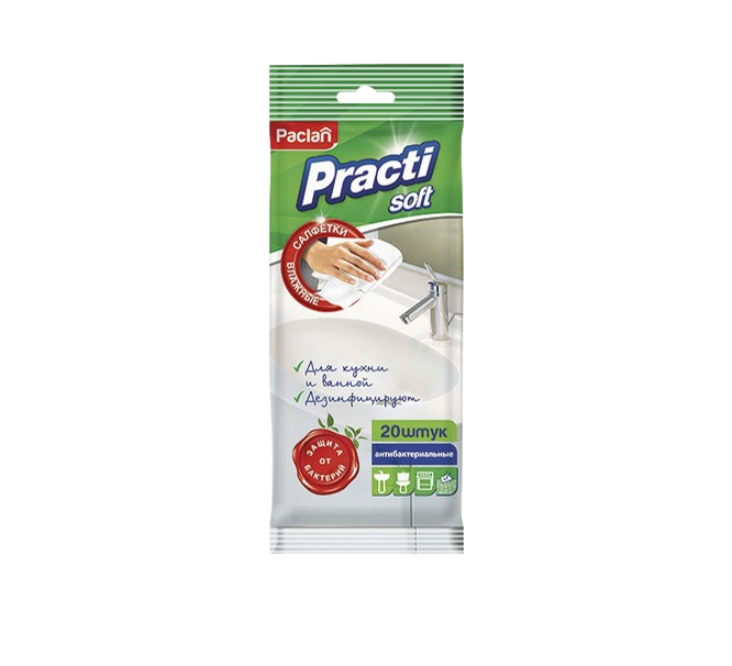 

Влажные салфетки Paclan антибактериальные для ванной и кухни 20 шт