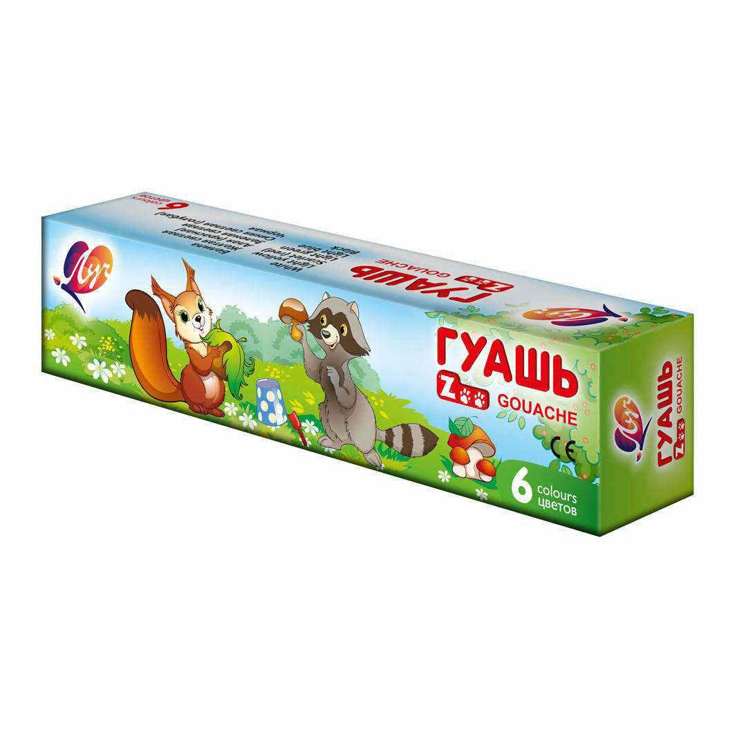 

Гуашь Луч Zoo 6 цветов, Красный;желтый;зеленый;белый;синий;черный