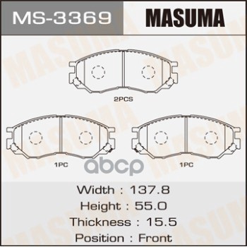 

Тормозные колодки дисковые MITSUBISHI 2.0/2.4/2.5 пер. MASUMA MS-3369, MS3369