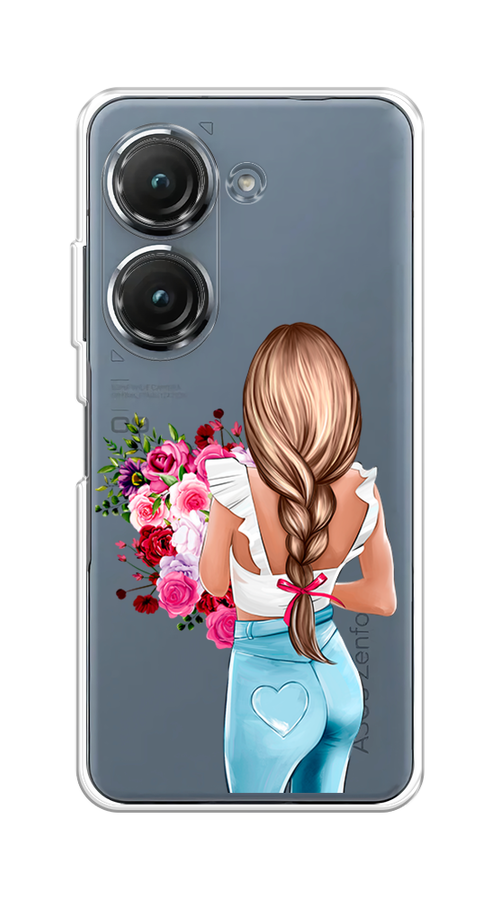 

Чехол на Asus ZenFone 9 "Девушка с цветами", Коричневый;розовый;бирюзовый, 44850-6