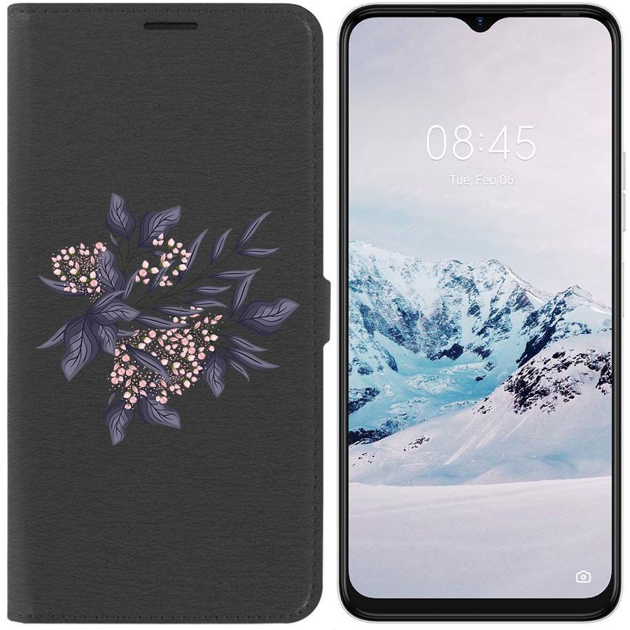 

Чехол-книжка Krutoff Eco Book для Tecno Spark 9 Pro Розовые бутоны (черный)