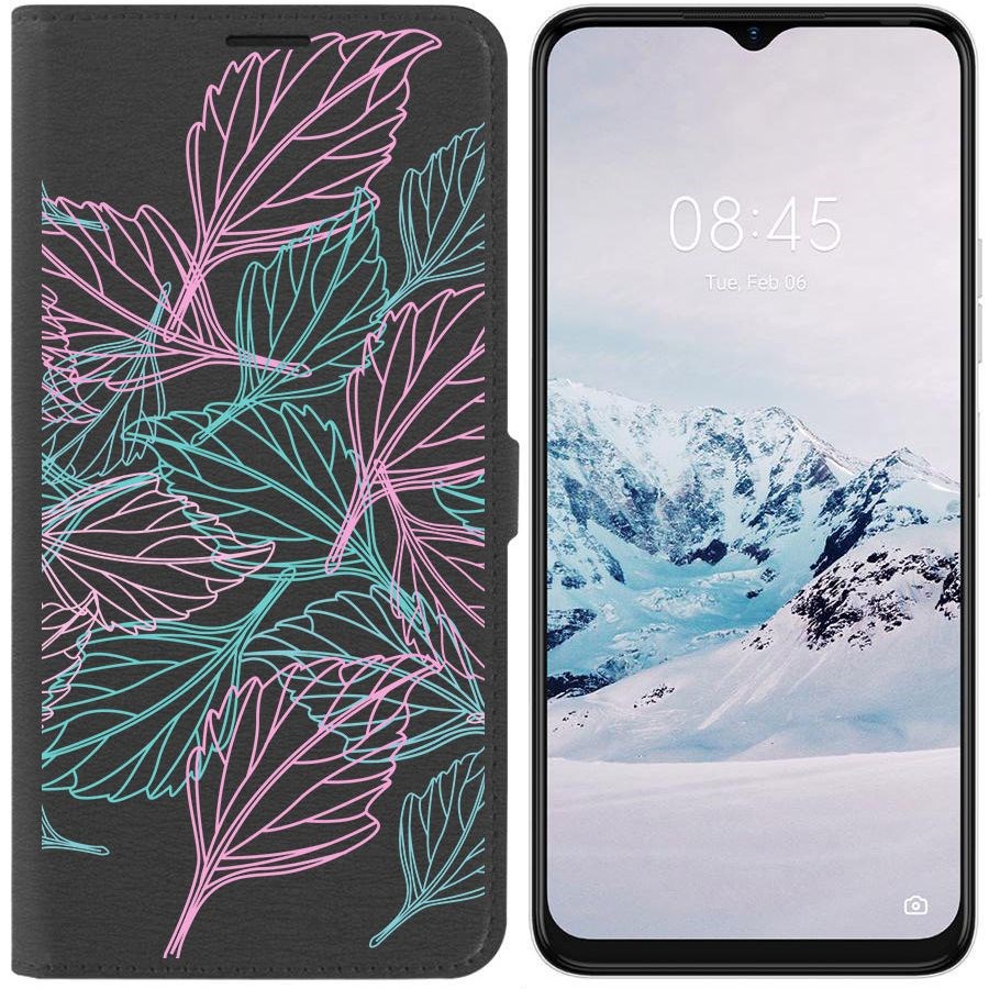 

Чехол-книжка Krutoff Eco Book для Tecno Spark 9 Pro Листья паттерн (черный)
