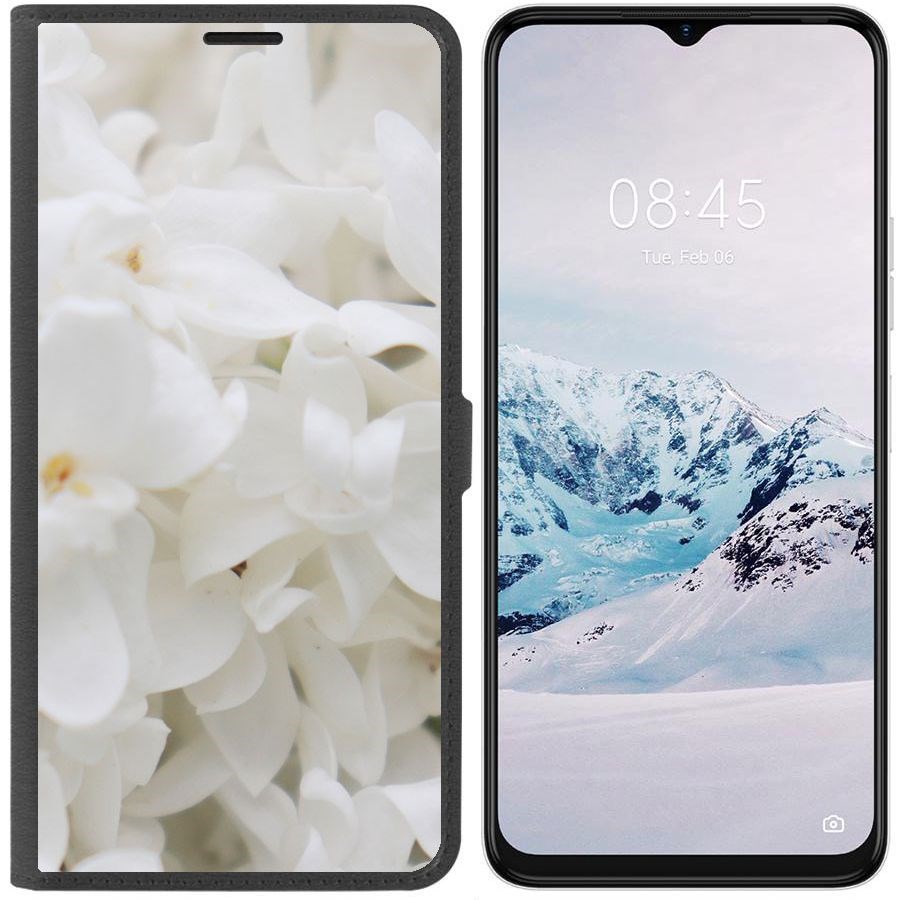 

Чехол-книжка Krutoff Eco Book для Tecno Spark 9 Pro Белые лилии (черный)