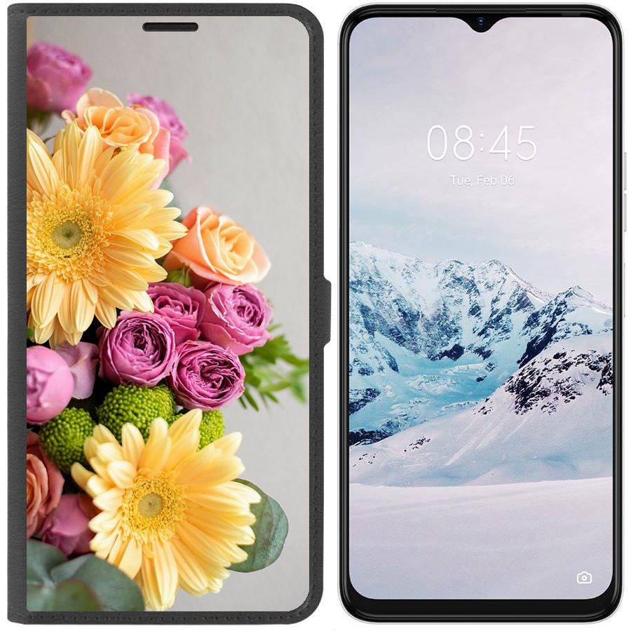 

Чехол-книжка Krutoff Eco Book для Tecno Spark 9 Pro Букет (черный)