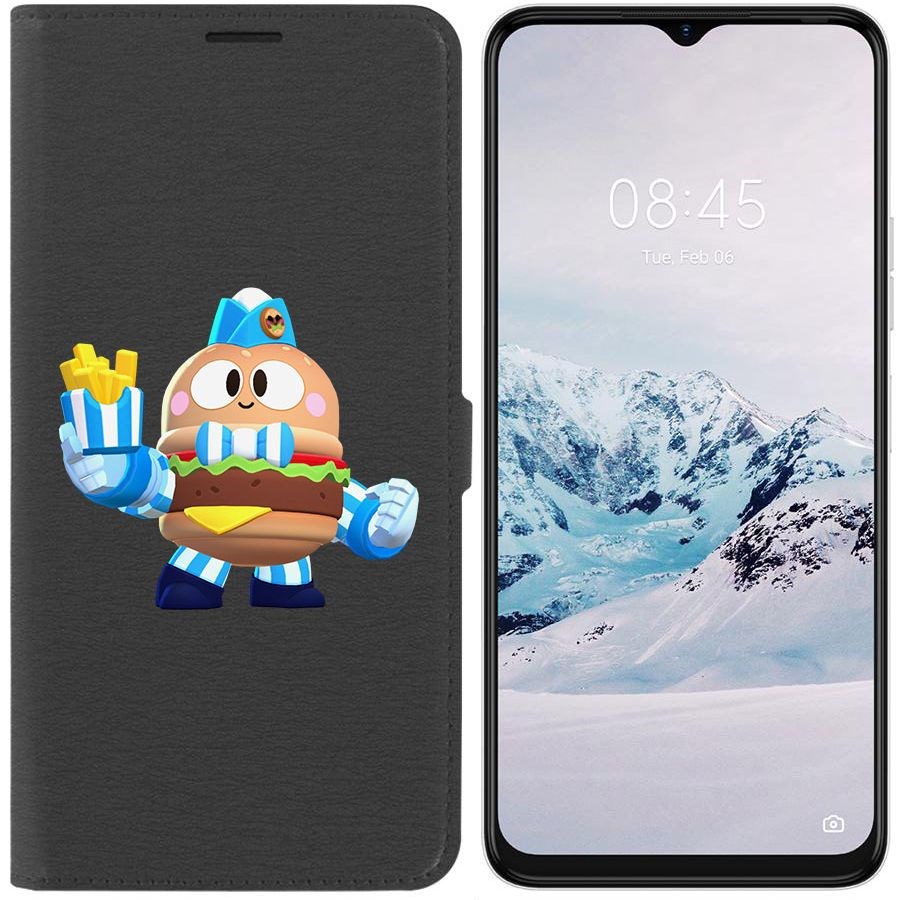 

Чехол-книжка Krutoff Eco Book для Tecno Spark 9 Pro Brawl Stars-Бургер Лу (черный)