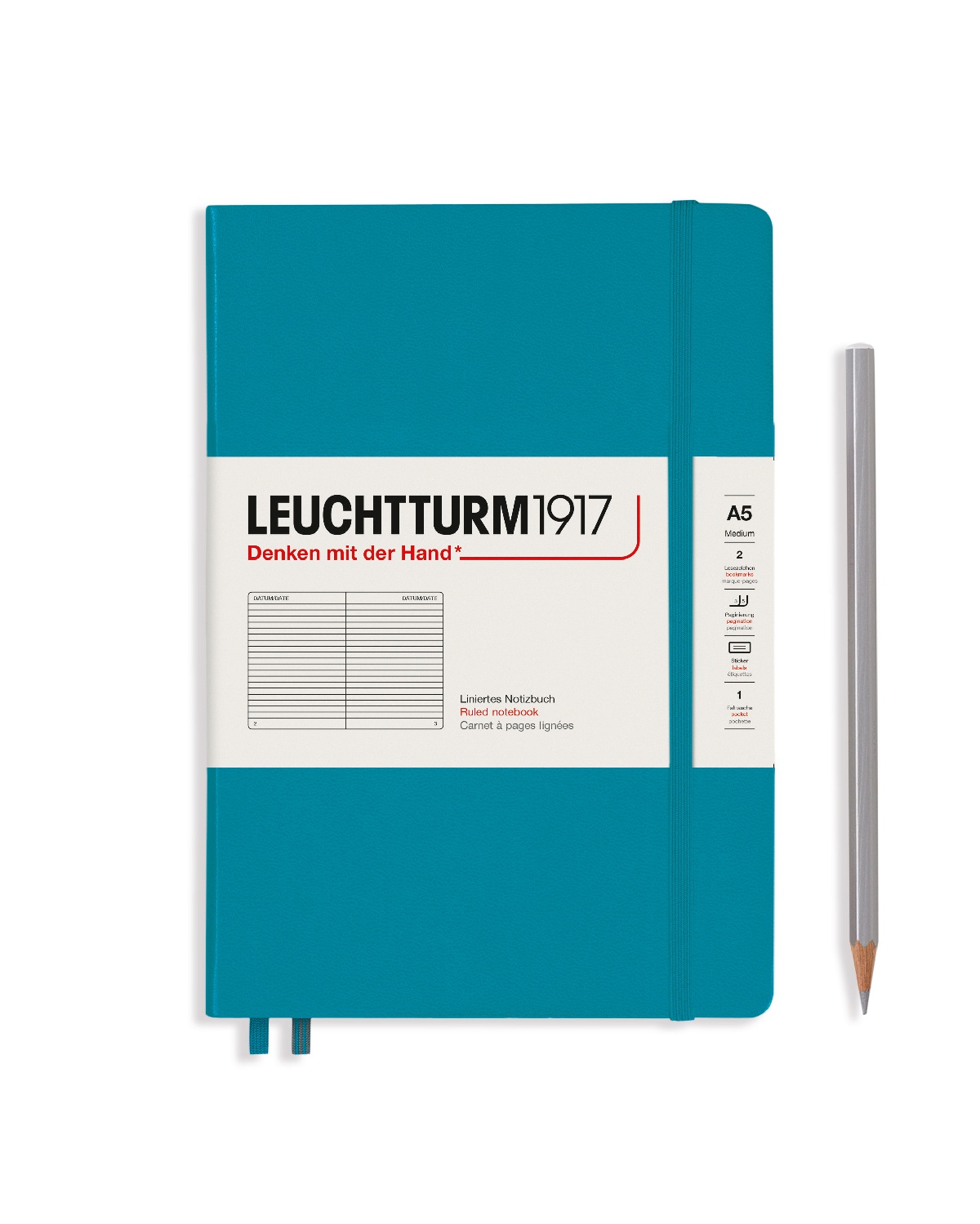 

Блокнот Leuchtturm Smooth Colours А5 (в линейку) 125л синий океан твердая обложка