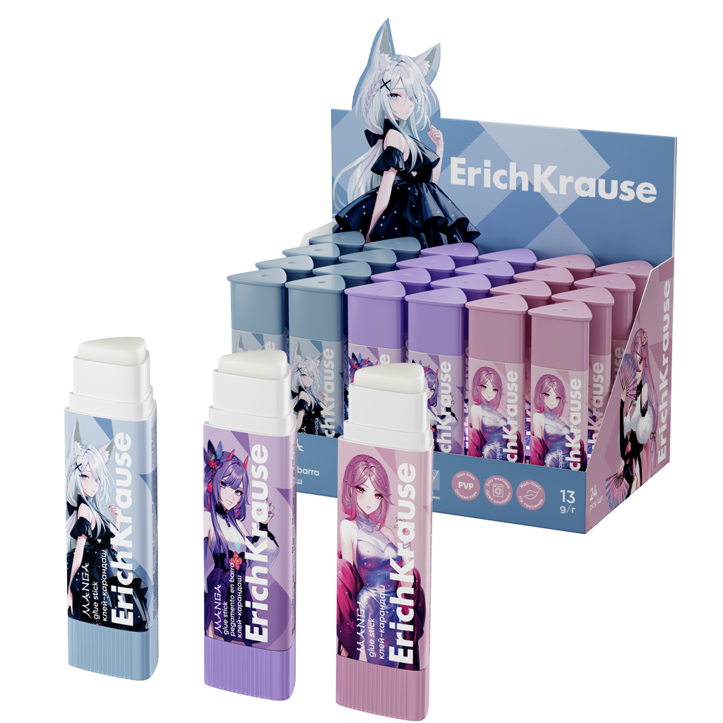 

Клей-карандаш ErichKrause Prism Manga 60497, 13г, в коробке-дисплее по 24 штуки