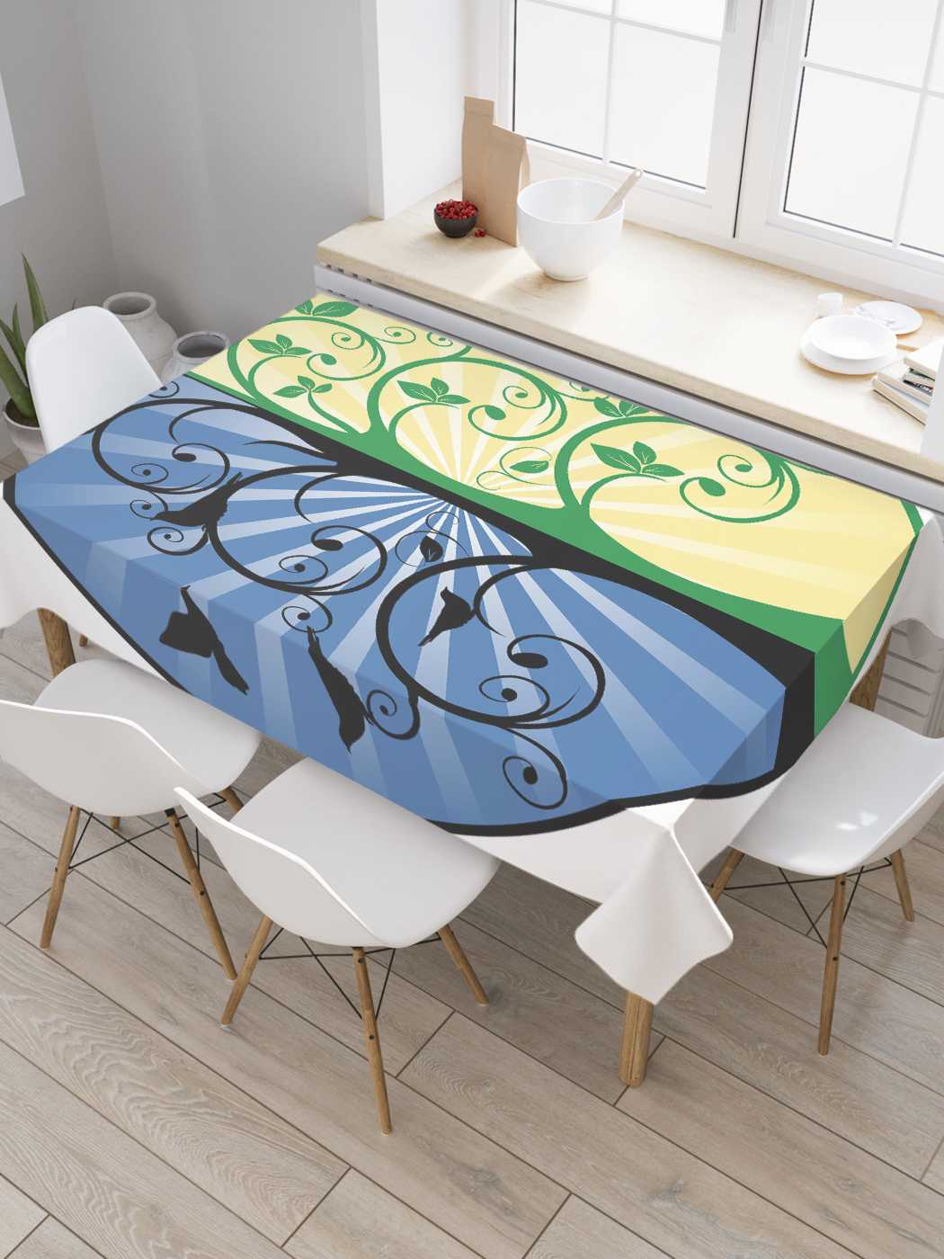 

Скатерть прямоугольная JoyArty "День и ночь" из сатена, 180x145 см, Голубой, День и ночь