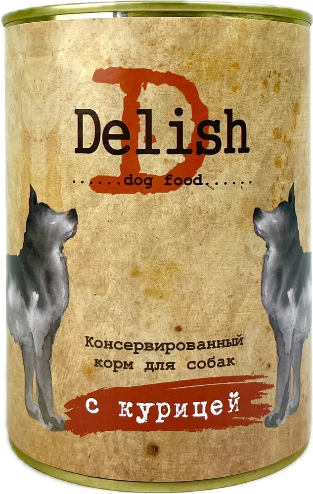 Влажный корм для взрослых собак Delish, с курицей, 970 гр.