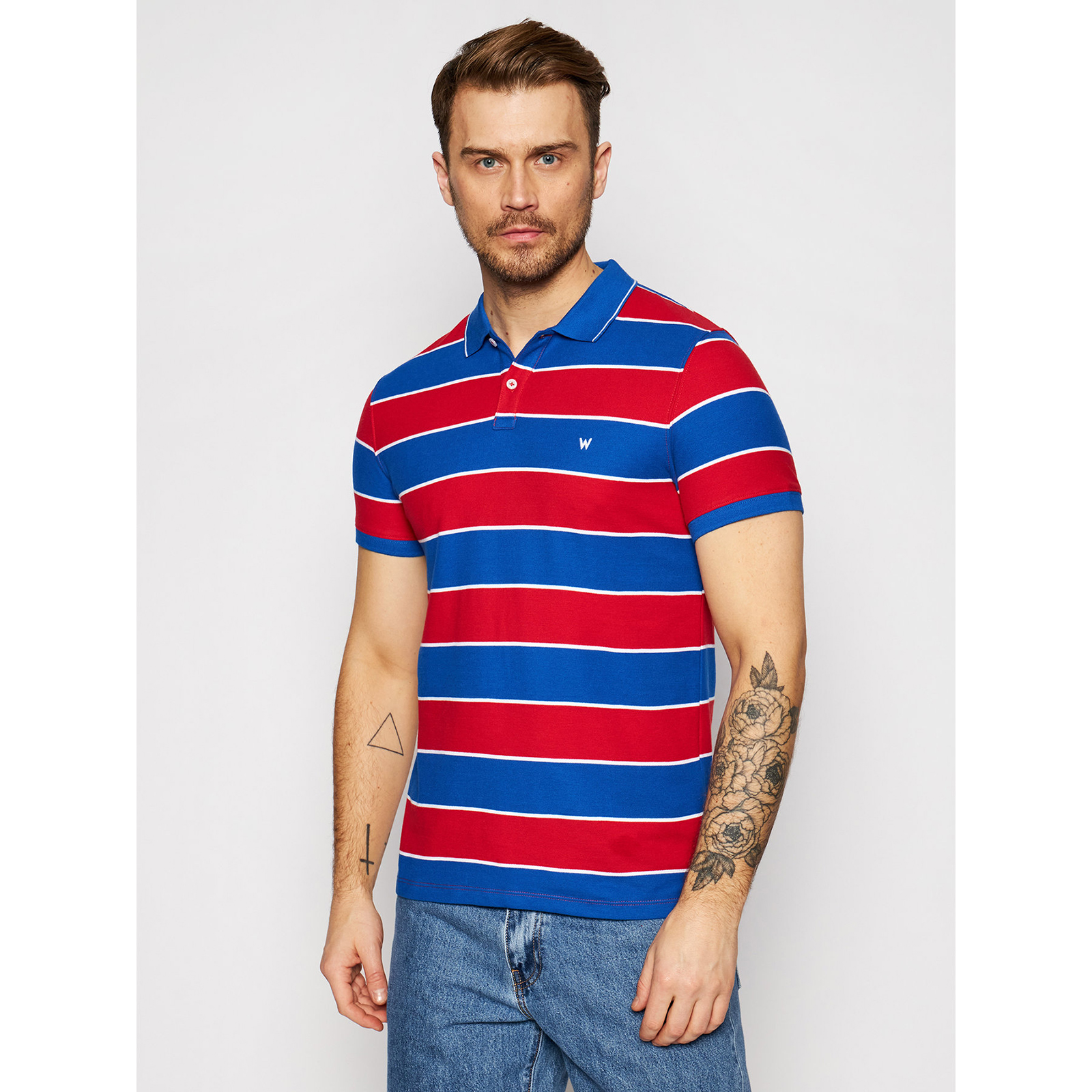 фото Футболка-поло мужская ss yd stripe polo rococco red wrangler синяя s