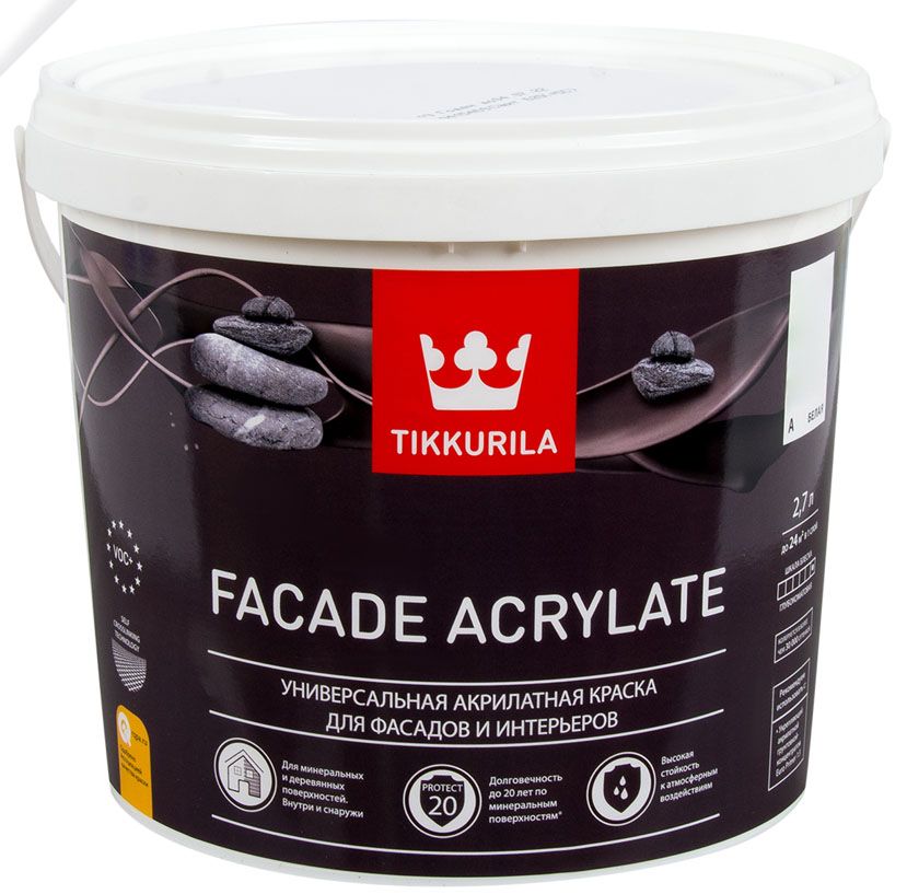 

TIKKURILA Facade Acrylate base А краска фасадная глубокоматовая (2,7л), Белый