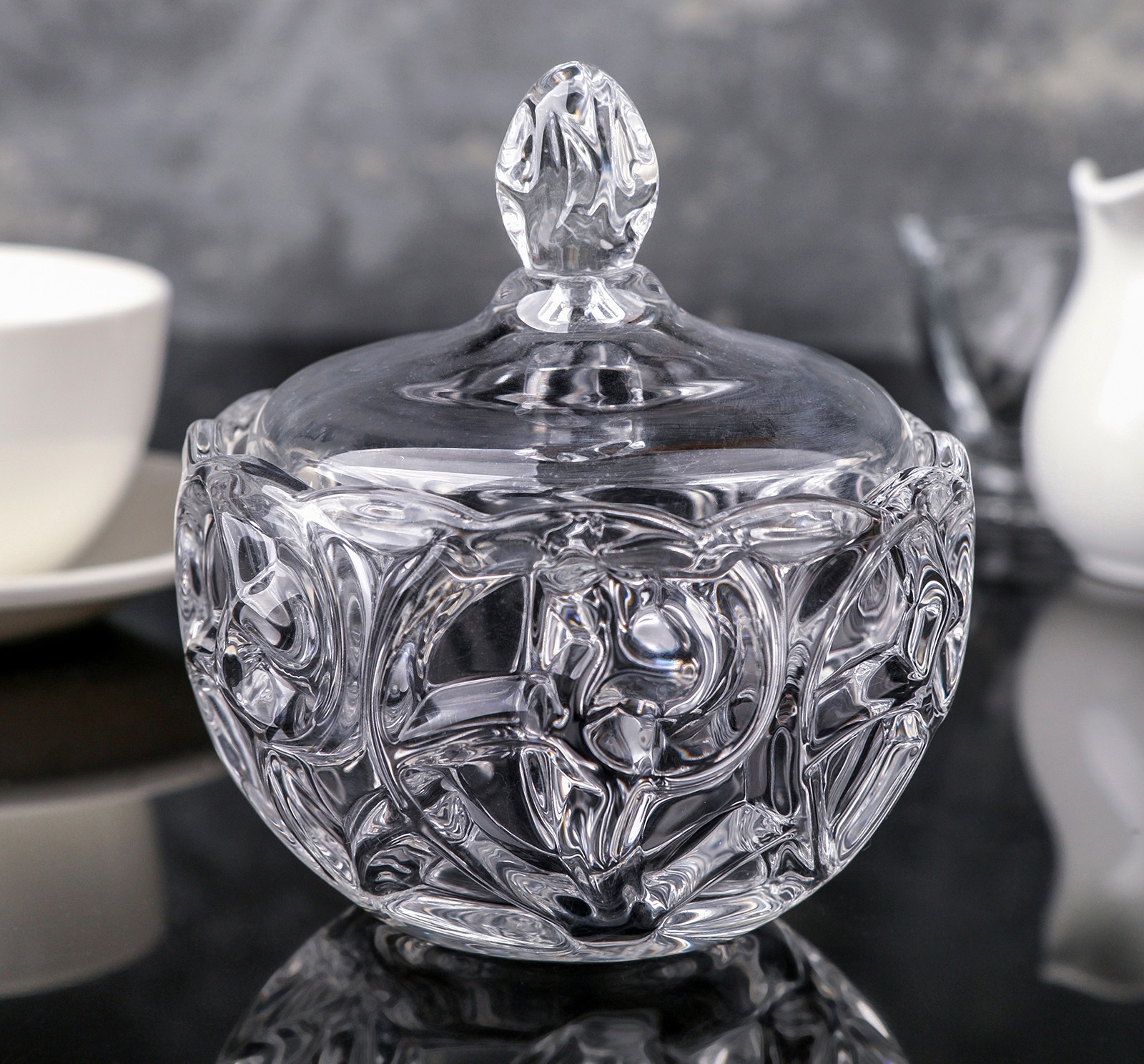 

Сахарница Glassware, Изгибы, 3922919, стеклянная с крышкой, Прозрачный