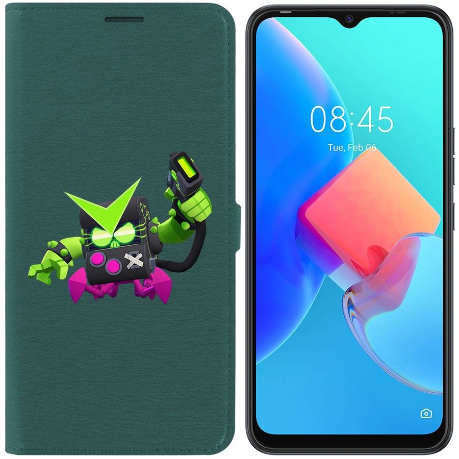 

Чехол-книжка Krutoff Eco Book для Tecno Spark 8C Brawl Stars-Вирус 8-БИТ (зелёный опал)