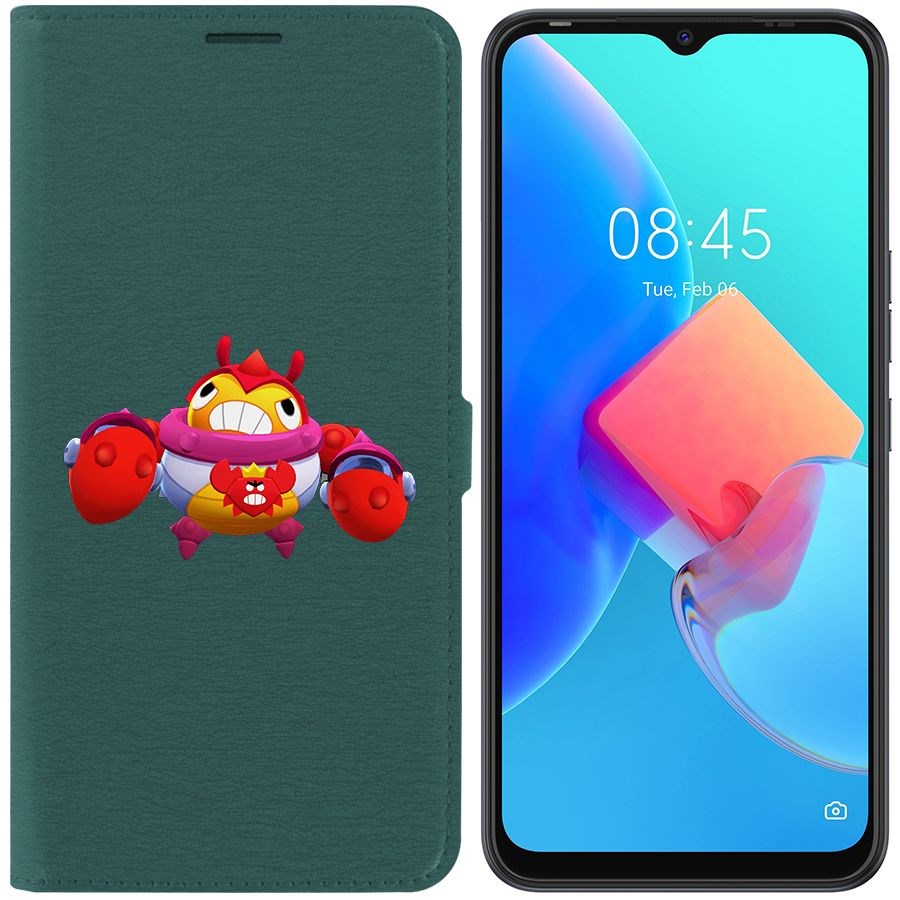 

Чехол-книжка Krutoff Eco Book для Tecno Spark 8C Brawl Stars-Краб Тик (зелёный опал)