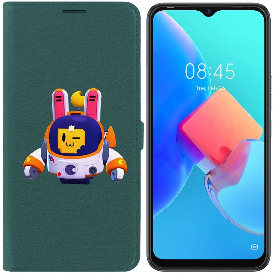 

Чехол-книжка Krutoff Eco Book для Tecno Spark 8C Brawl Stars-Лунный Спраут (зелёный опал)