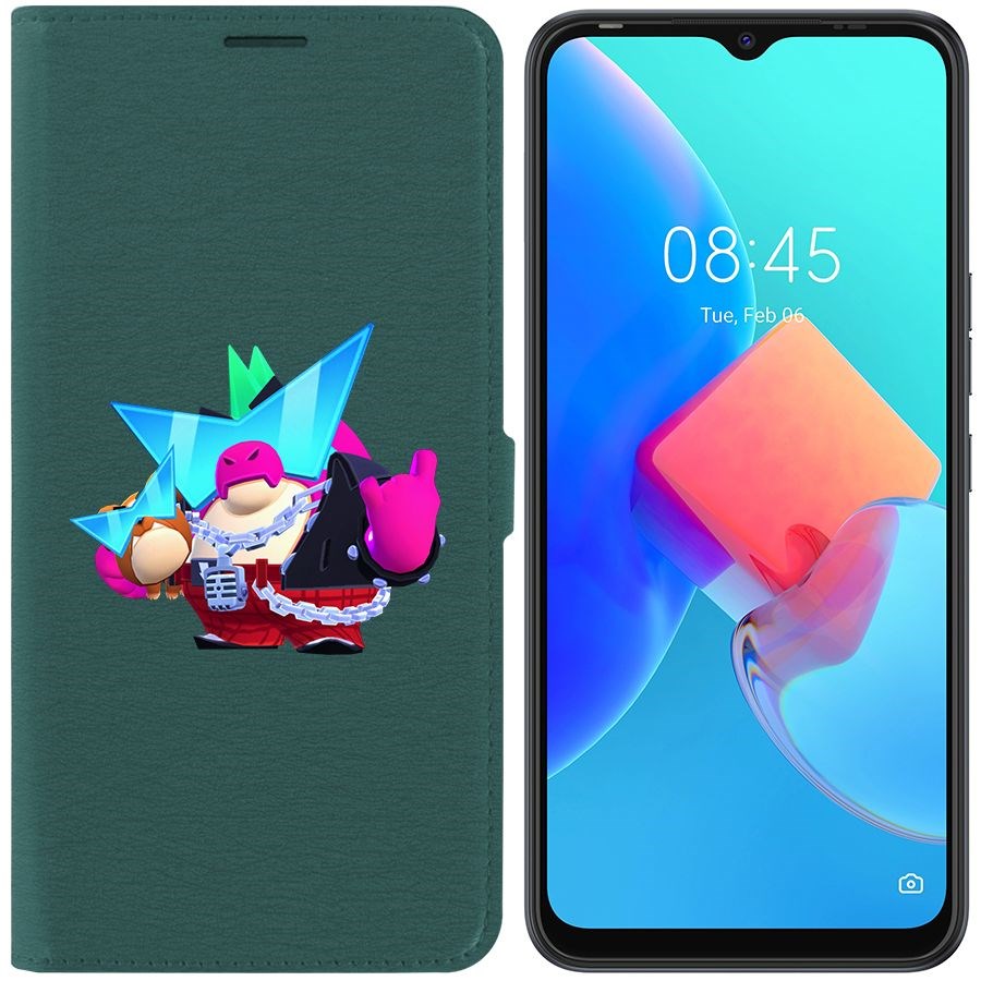 

Чехол-книжка Krutoff Eco Book для Tecno Spark 8C Brawl Stars-Плохиш Базз (зелёный опал)
