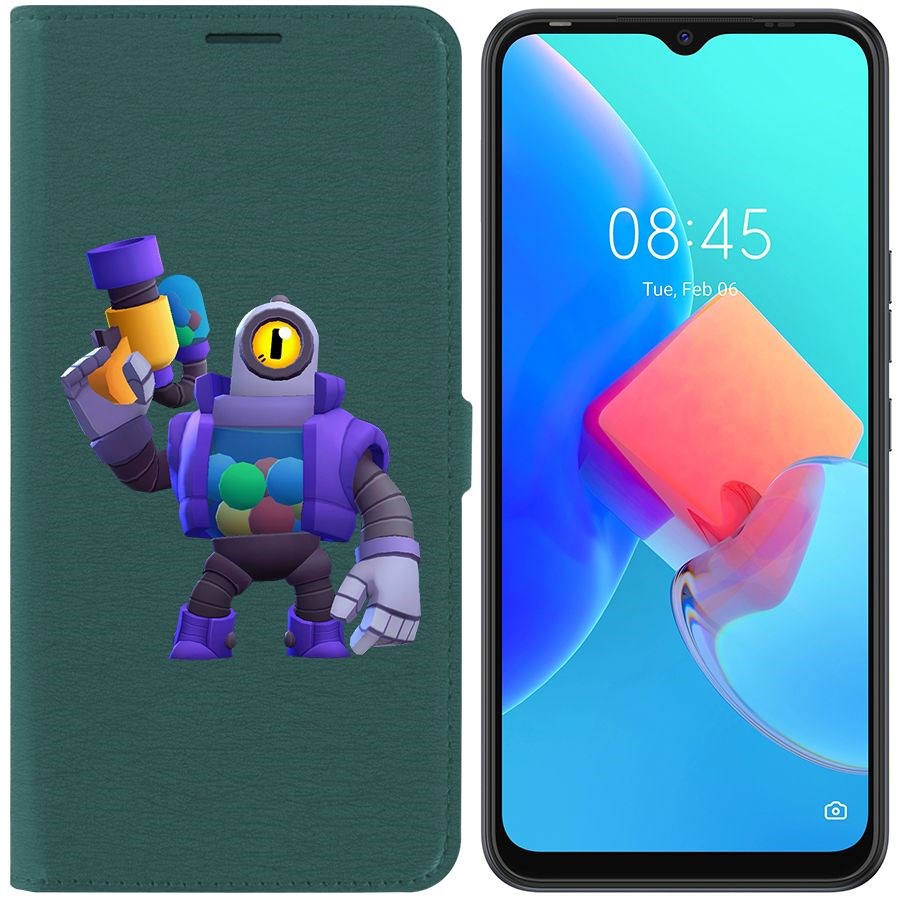 

Чехол-книжка Krutoff Eco Book для Tecno Spark 8C Brawl Stars-Рико (зелёный опал)