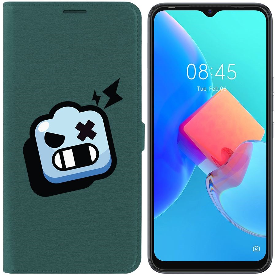 

Чехол-книжка Krutoff Eco Book для Tecno Spark 8C Brawl Stars-Роборубка (зелёный опал)